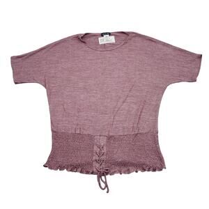 Olivic Blu Shirt Womens S Pink Knit Short Sleeve Crew Neck Smocked Hem Top